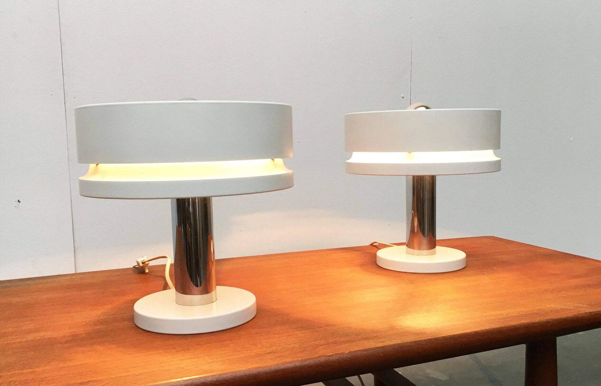 Minimalist table lamps from the German mid-century space age by Kaiser Idell / Kaiser Leuchten, 1960s, set of 2.