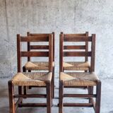 Set of 4 brutalist straw chairs