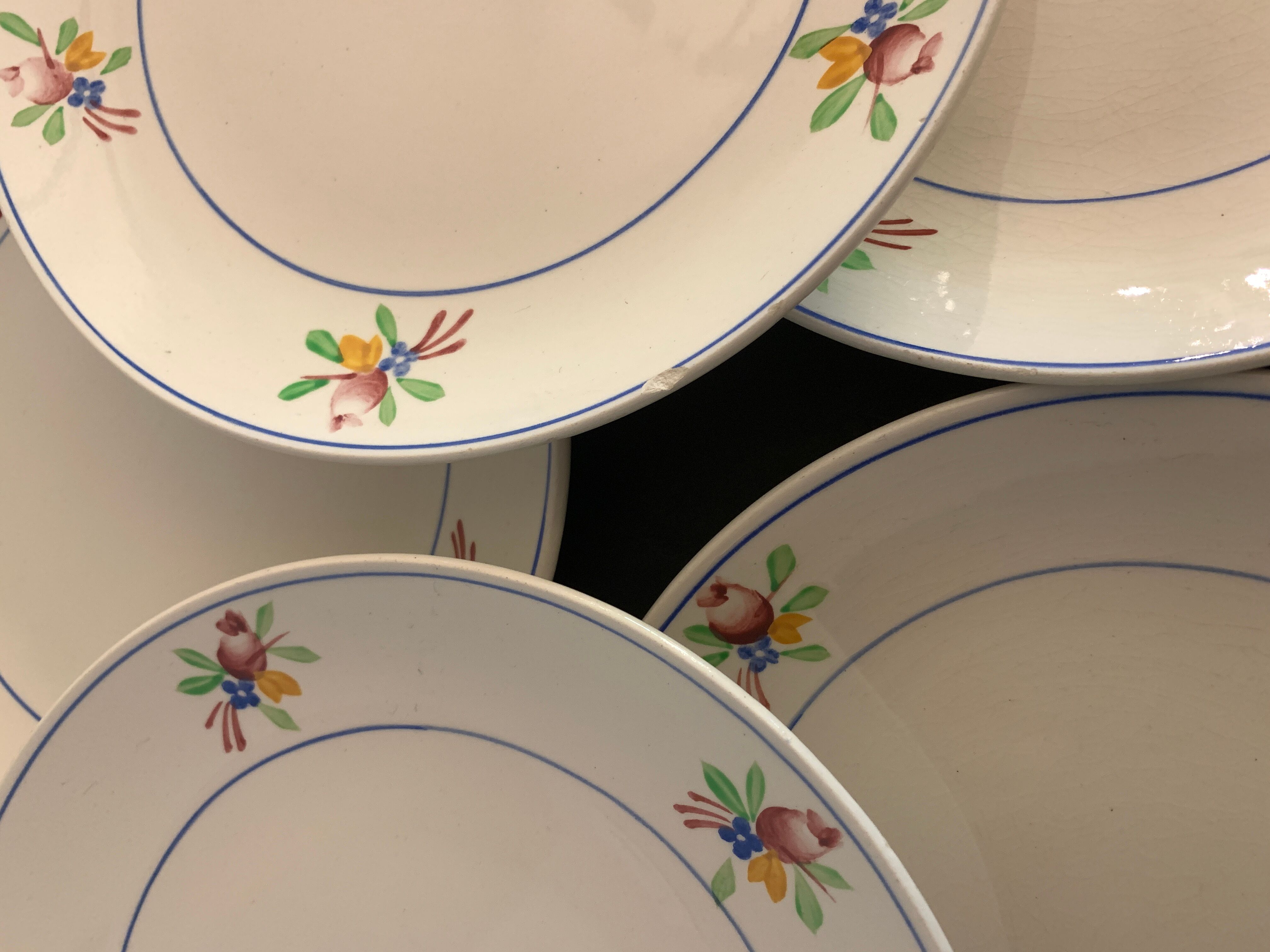 6 Gien dessert plates, Nice model, 1950