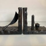 Pair of black wooden bookends