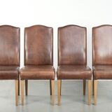 Vintage set of 4 dining chairs made of sheepskin leather with a high back