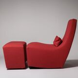 Rocking chair and footstool in red wool by Ligne Roset, France