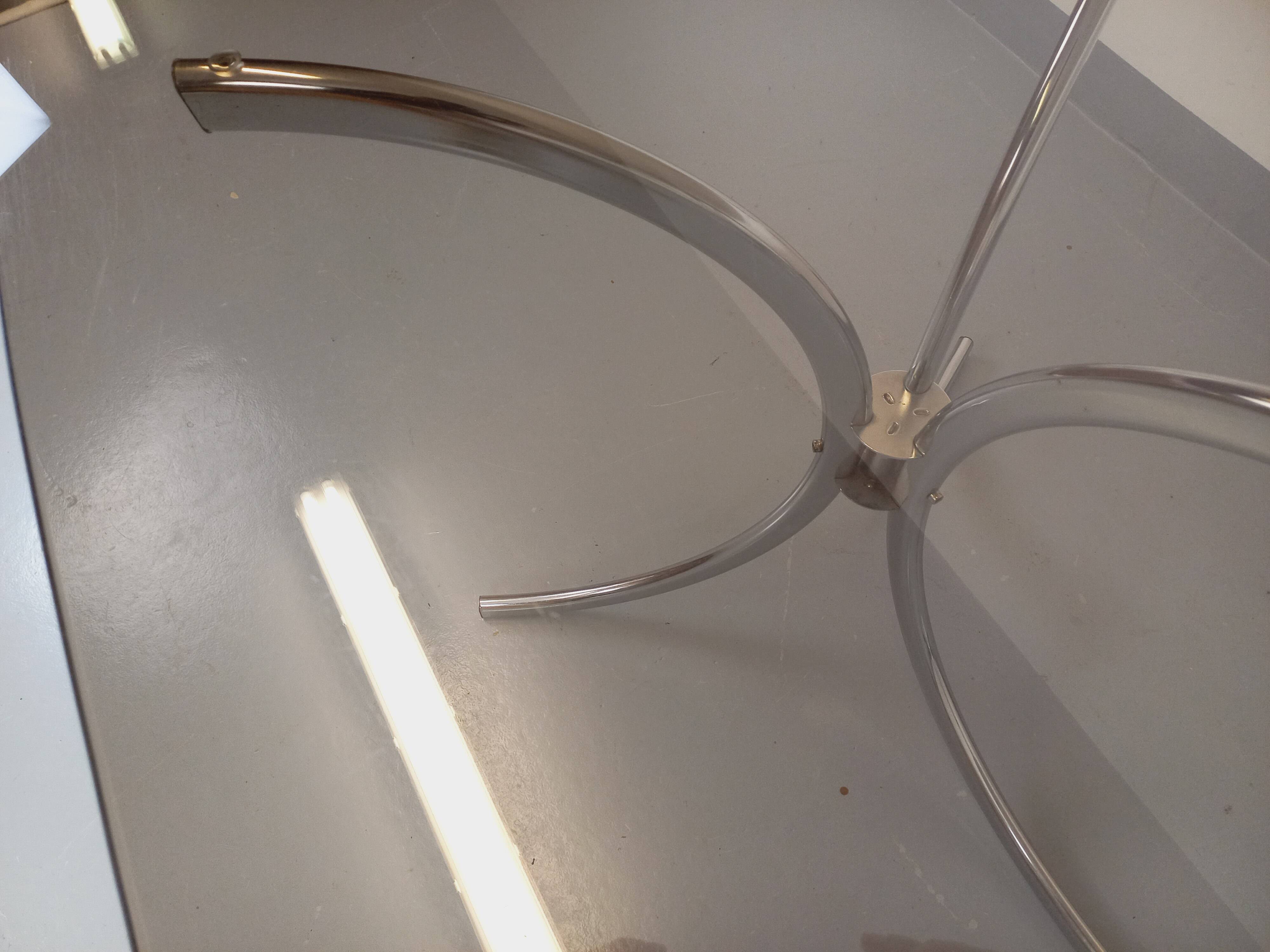 Vintage rectangular rounded dining table in smoked glass and chrome metal