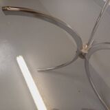 Vintage rectangular rounded dining table in smoked glass and chrome metal