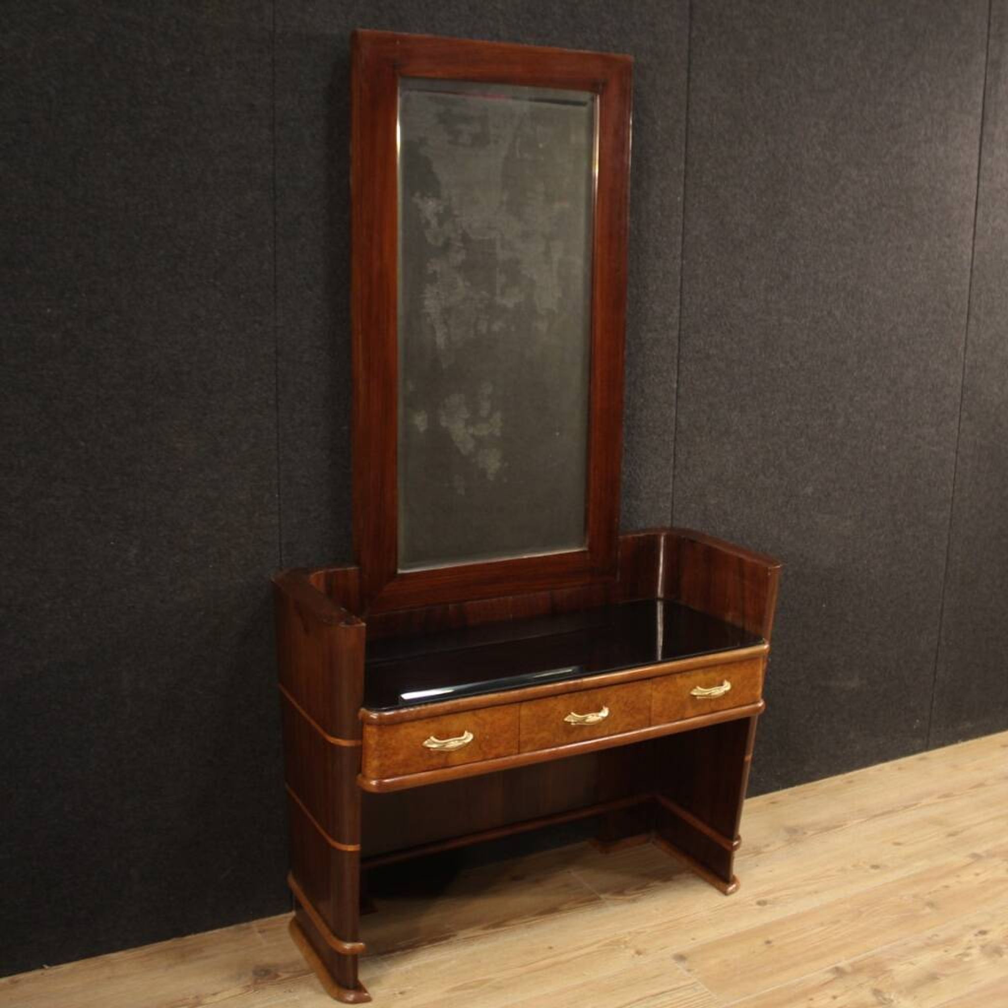 Italian wood design cheval mirror from 70s