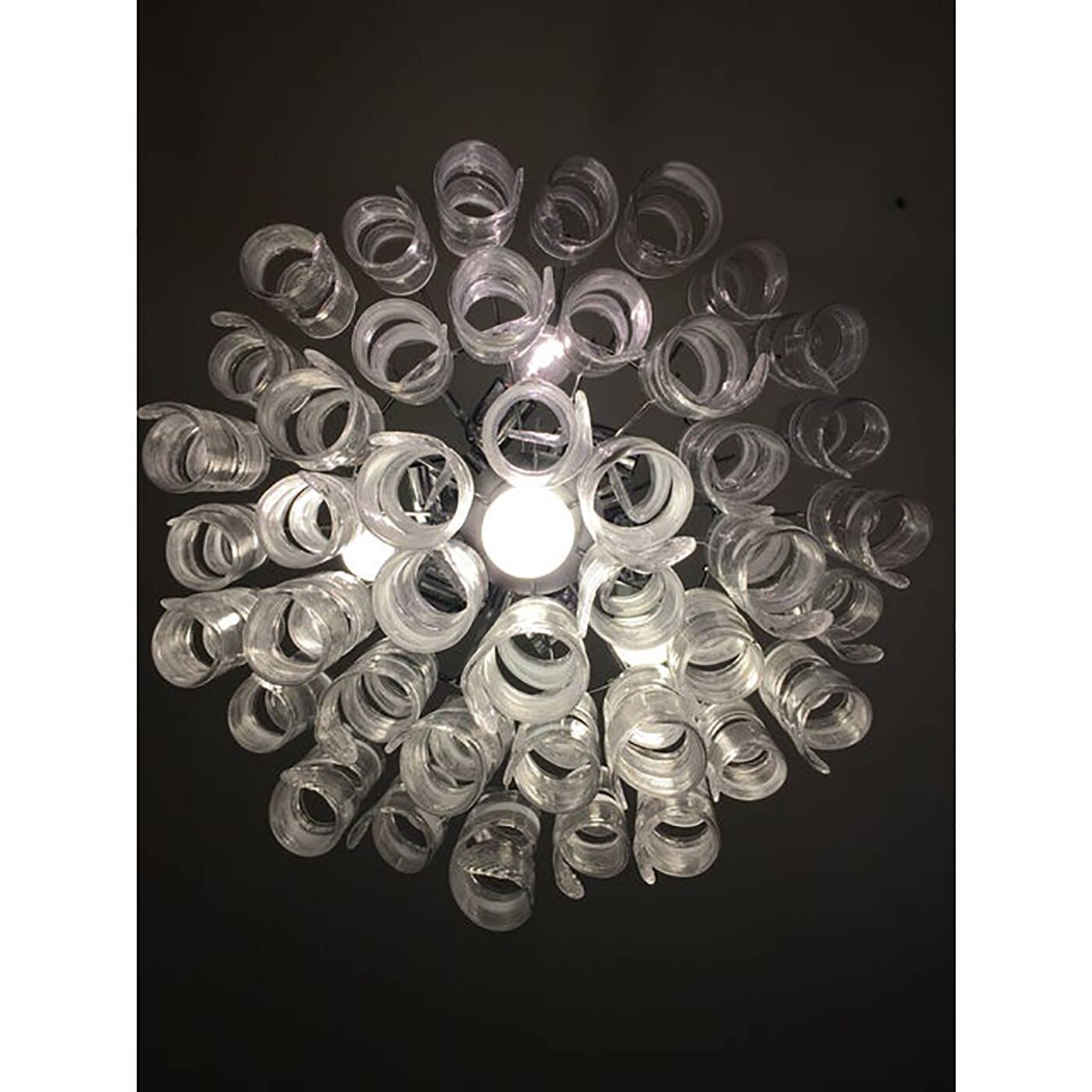 Murano Glass Sputnik Chandelier With Swirling Italian Glass Clear and White