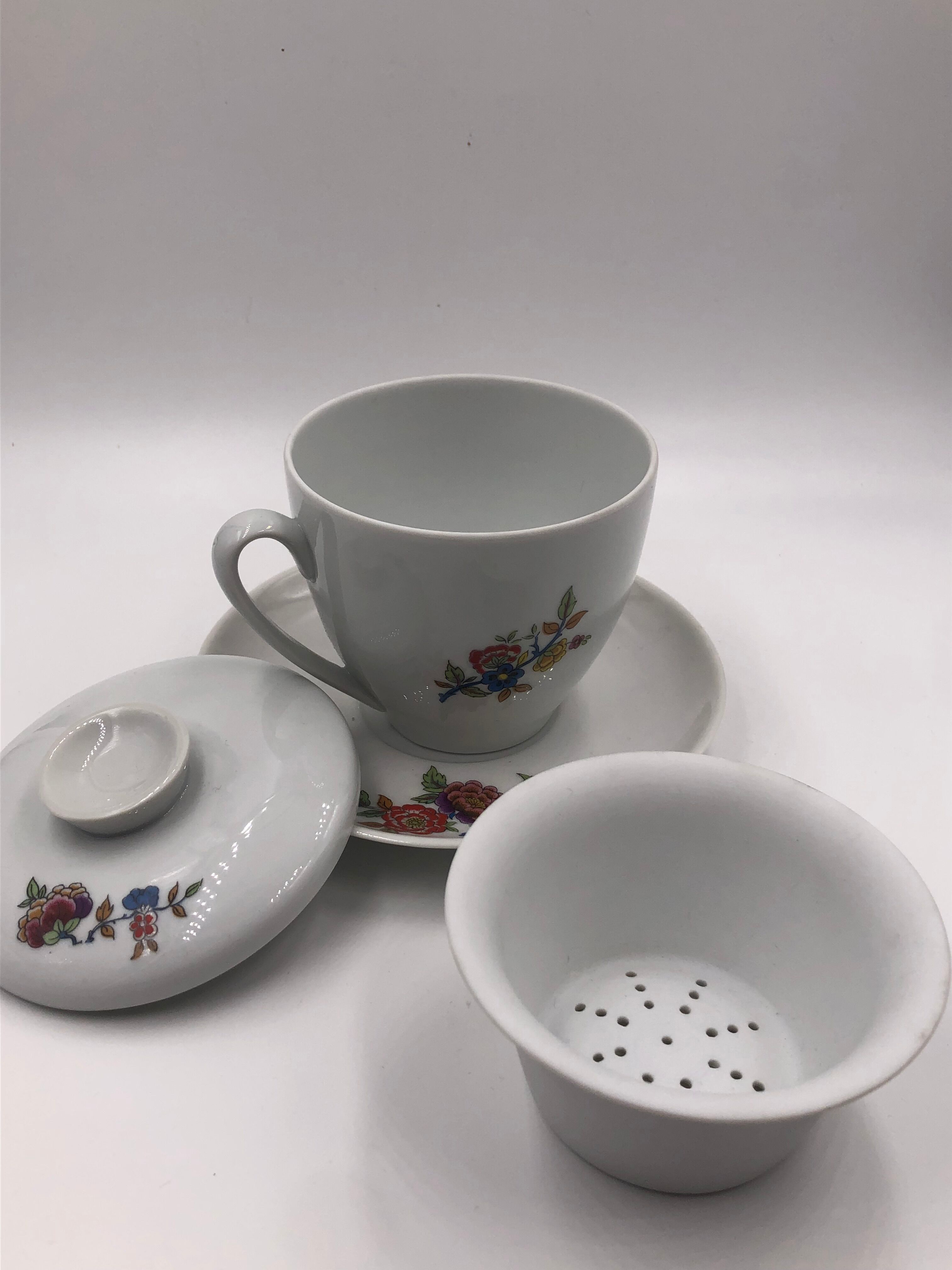 Cup with infuser, vintage herbal tea limoges porcelain singer