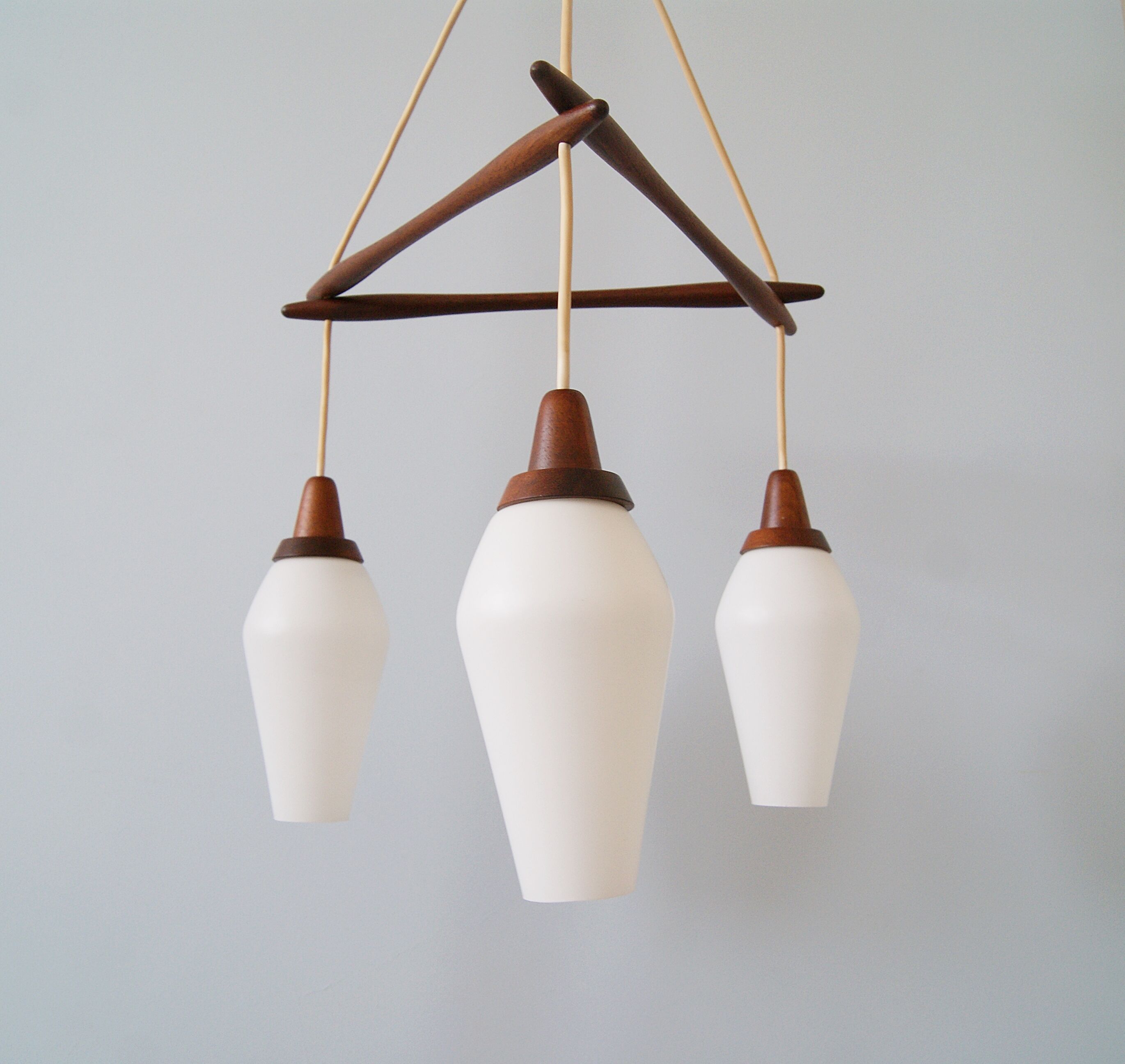 Danish teak hanging lamp three-flamed