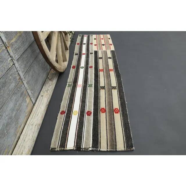 1970s Turkish Oushak Handmade Wool Cotton Beige Runner 68x250