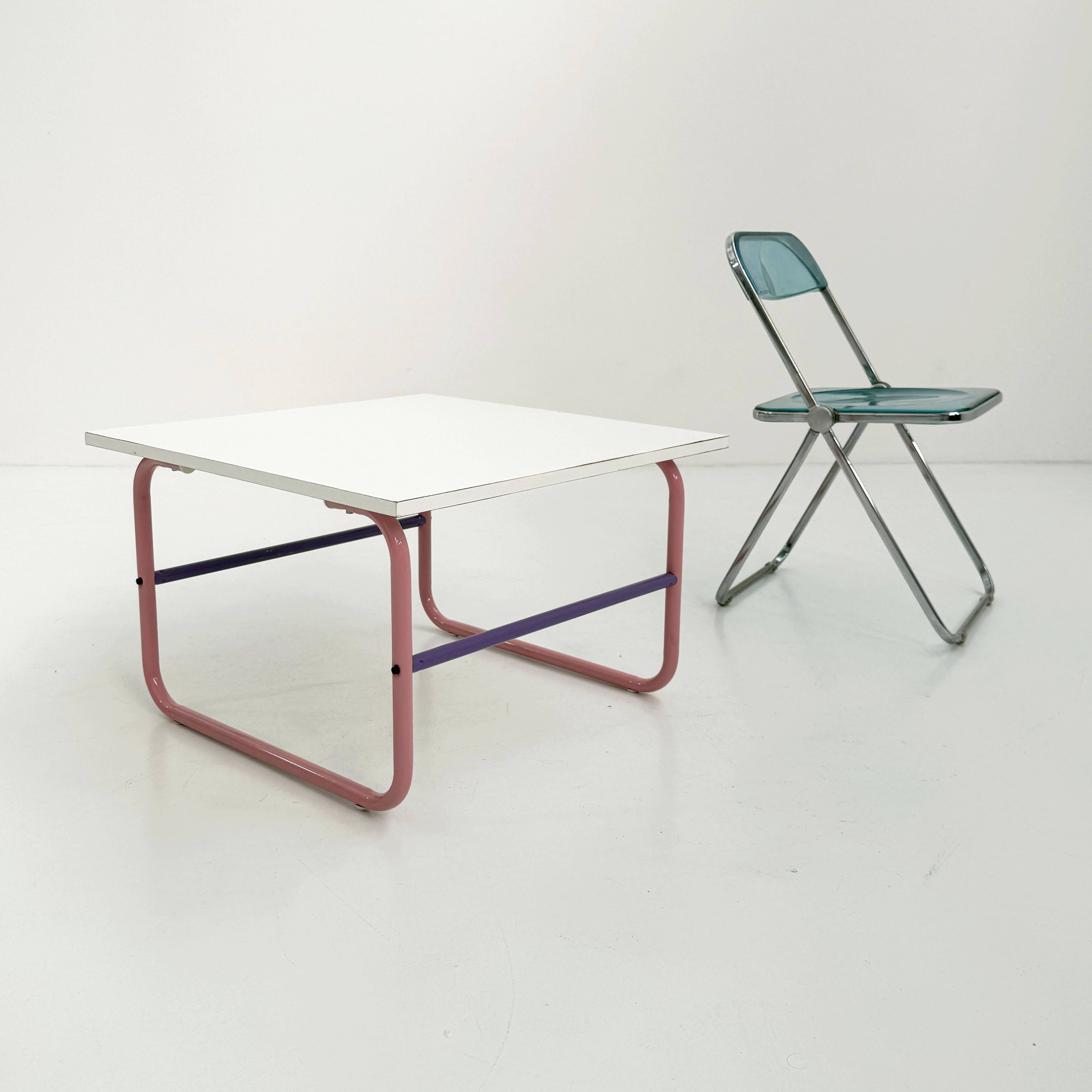 Pink and mauve tubular coffee table, 1980