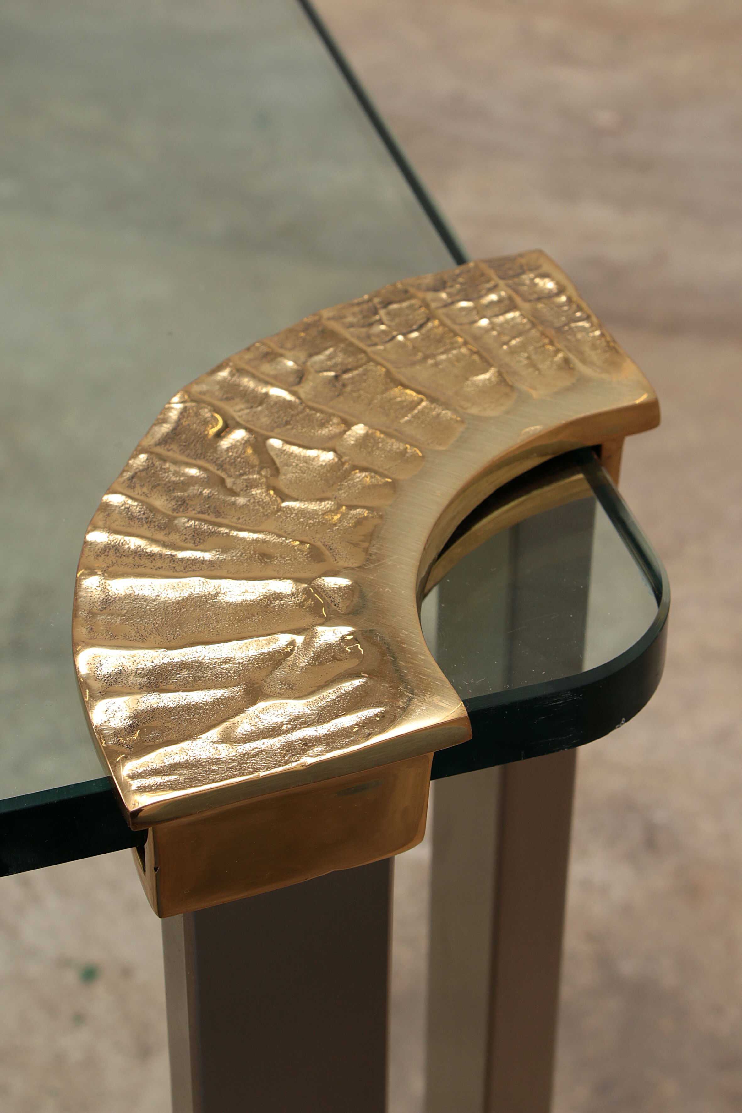 Hollywood regency gold glass coffee table with glass side table 1970