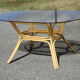 Table rattan and smoked glass 70s