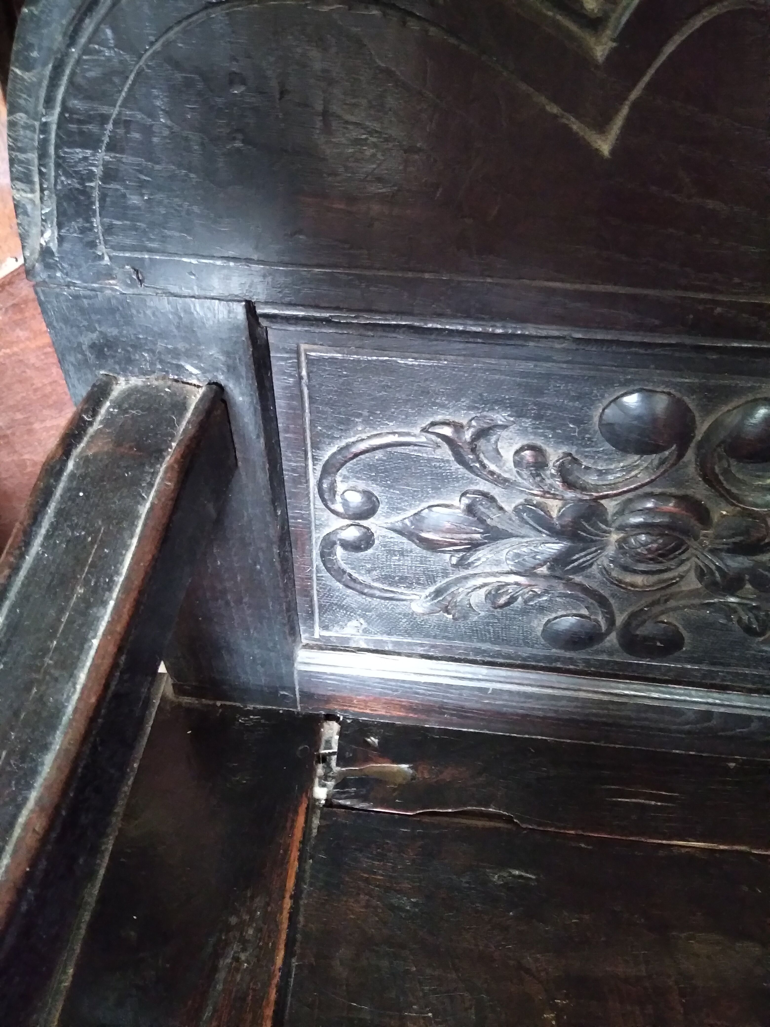 Old Breton enclosed bed chest bench