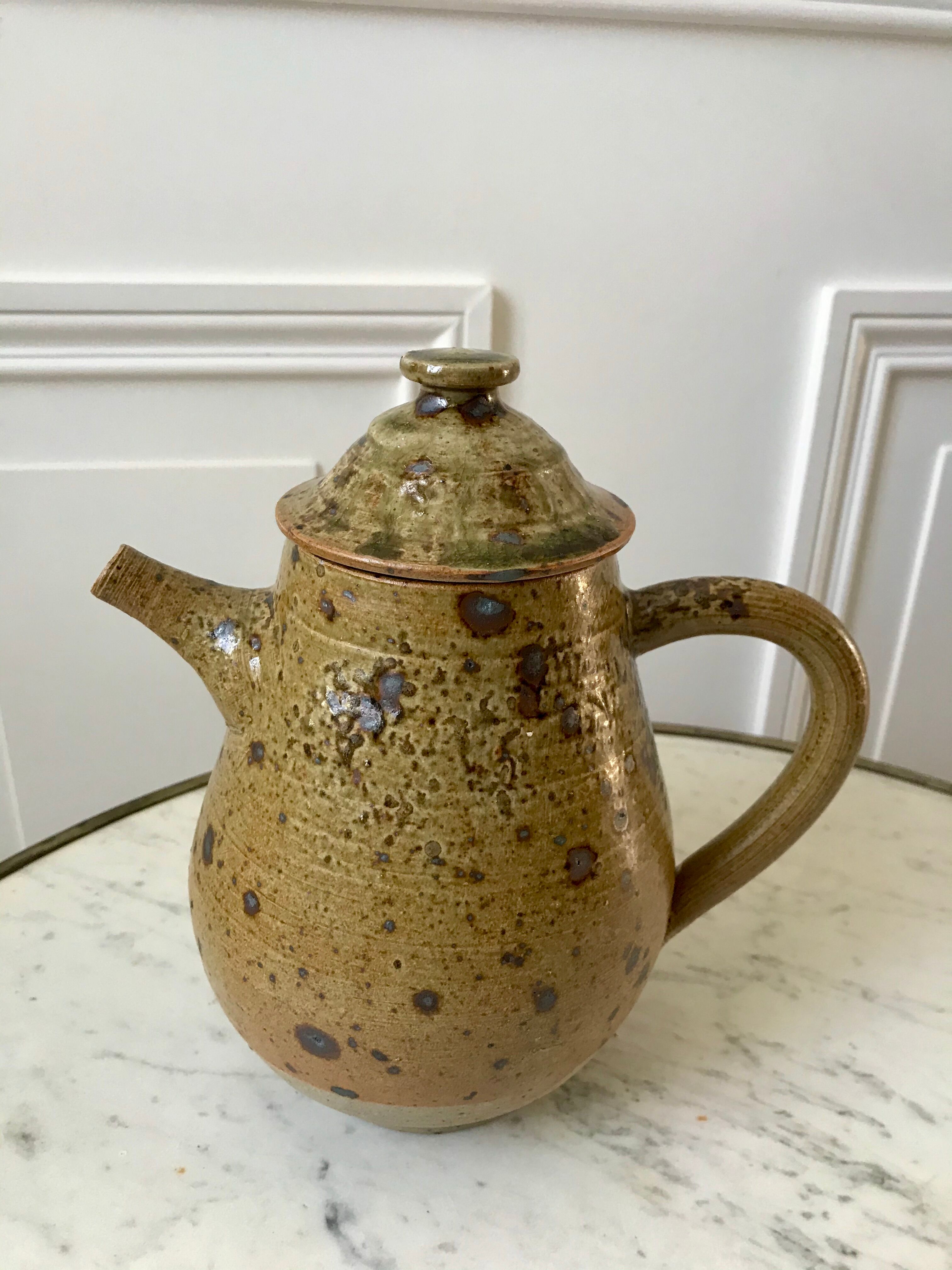 coffee service 6 cups and saucers, teapot and sugar bowl in ceramic / pottery / stoneware years 50-6
