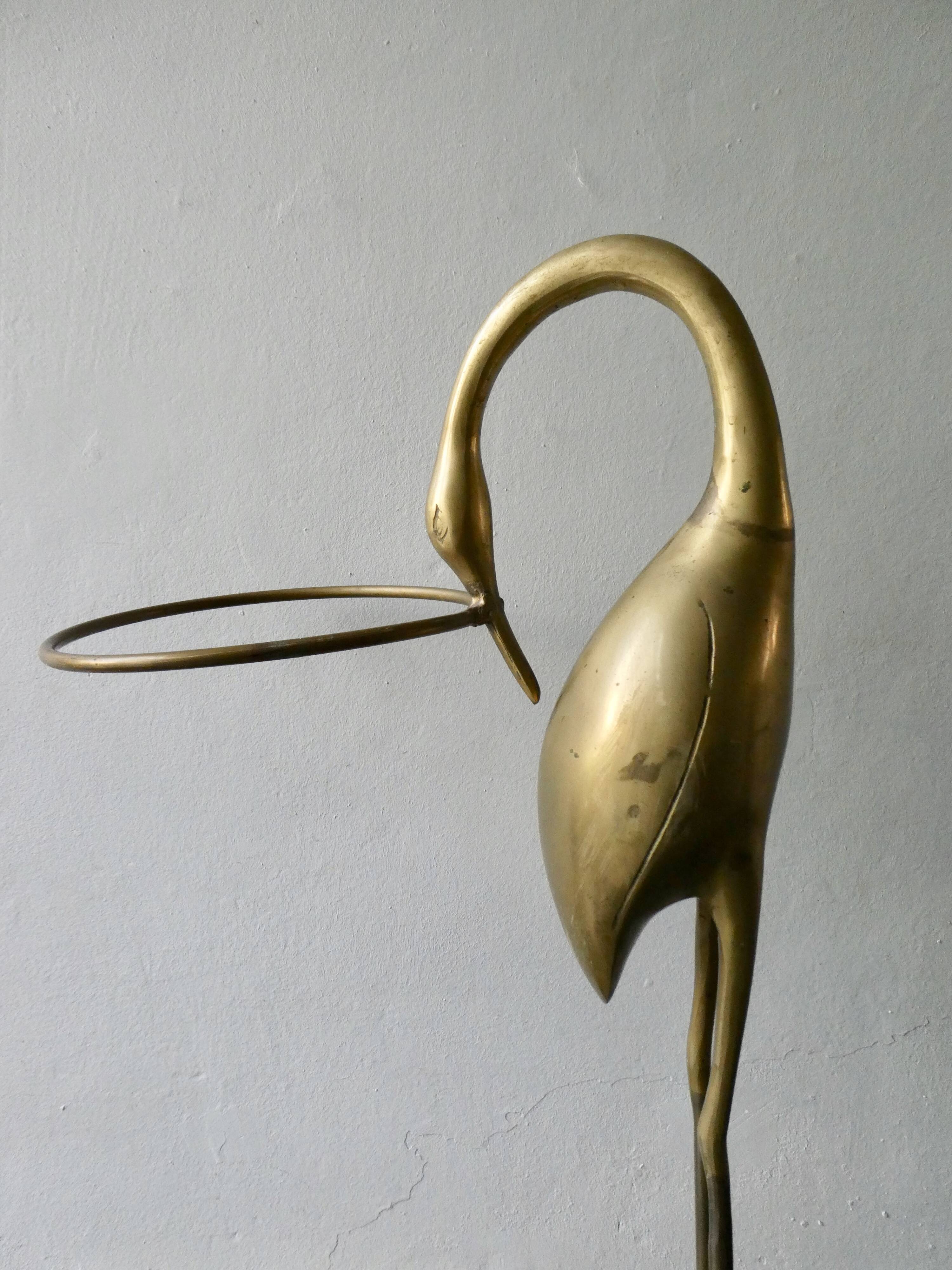 Stilt umbrella holder, brass heron, 70s