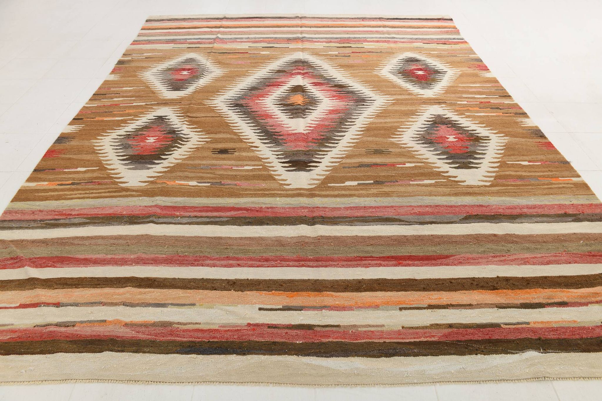 Caramel Brown %100 Wool Handmade Kilim Rug, 293x386 Cm