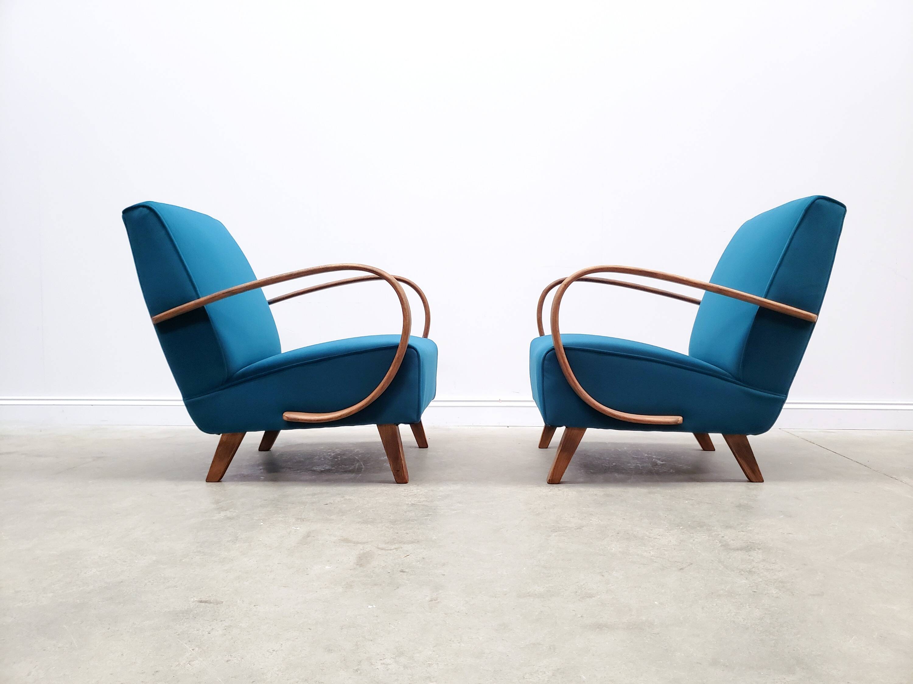 1930 Jindrich Halabala Bentwood Armchair in Teal Velvet