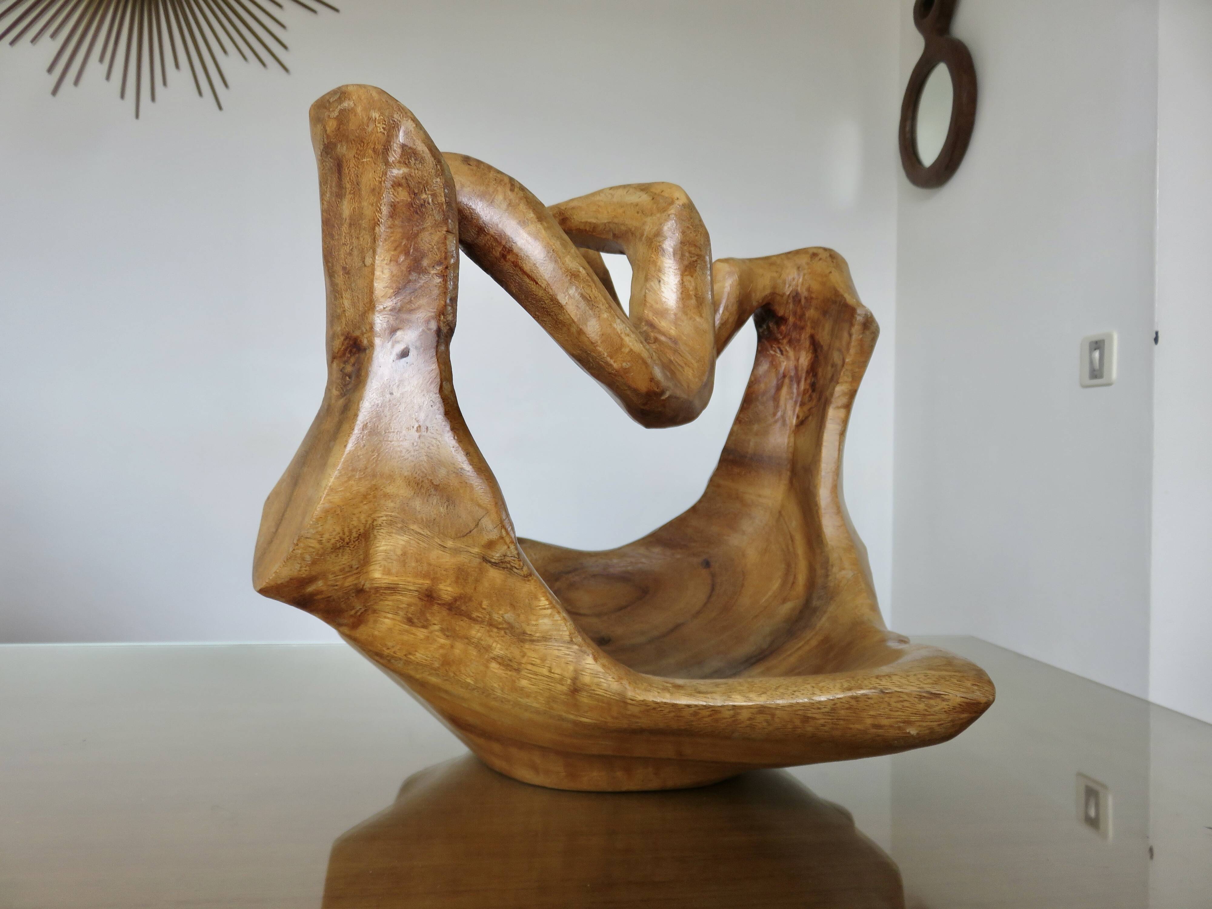 Very large olive wood fruit bowl, 1970, unique item.