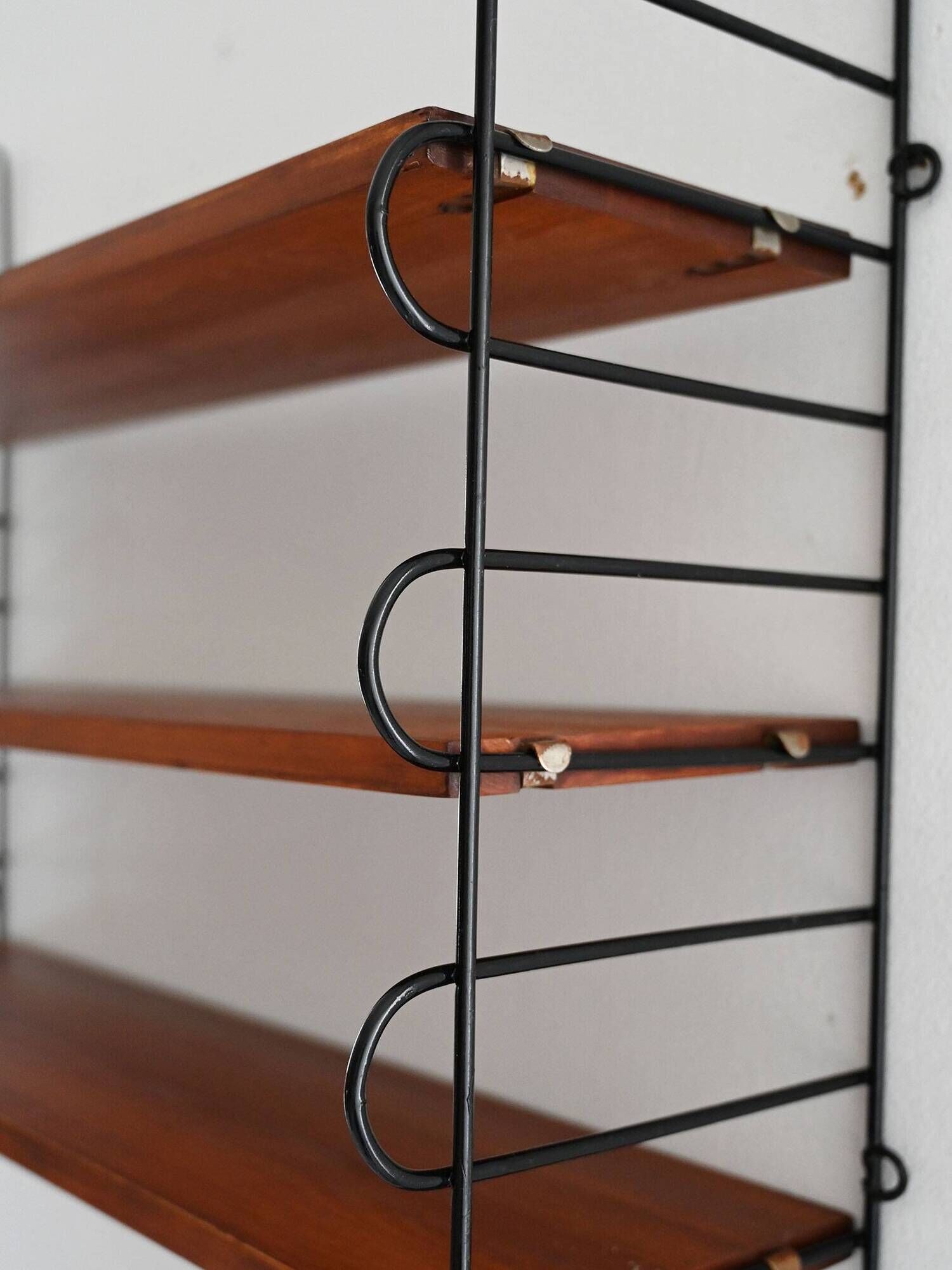 1960s Scandinavian Wall Shelf "hylla" in Mahogany and Metal