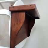 Antique wall shelf in solid chestnut with butcher's hooks