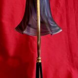 Art Deco lamp, in wrought iron and brass, "Vianne" lampshade, 1930s