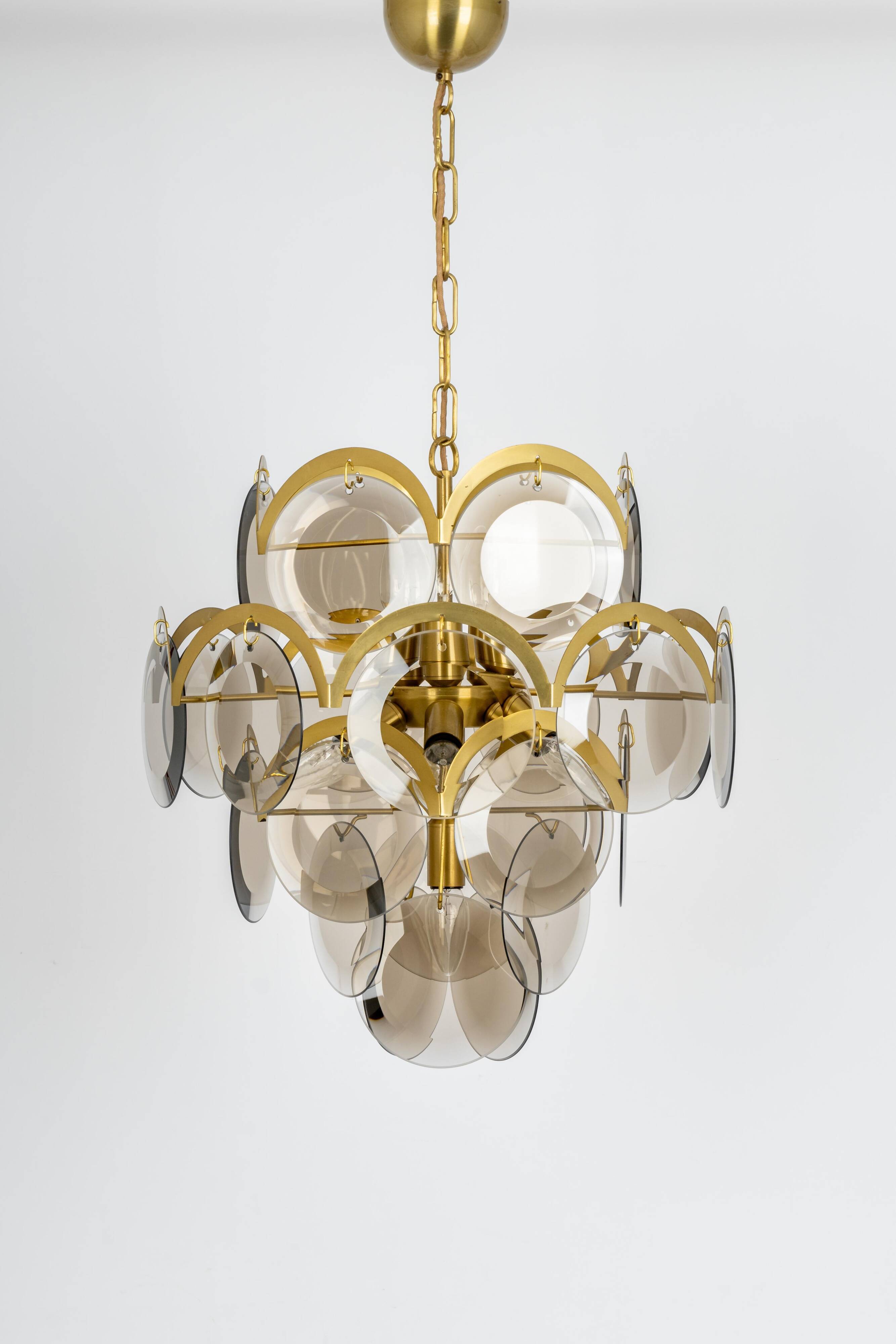 Vistosi Disc Chandelier in Smoked Glass, Italy, 1960s
