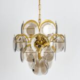 Vistosi Disc Chandelier in Smoked Glass, Italy, 1960s