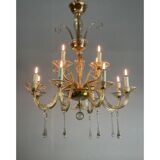 Golden Glass Lustre, Two Floors And 12 Arms Of Light Circa 1940