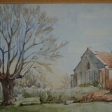 Church in the countryside - Watercolor signed