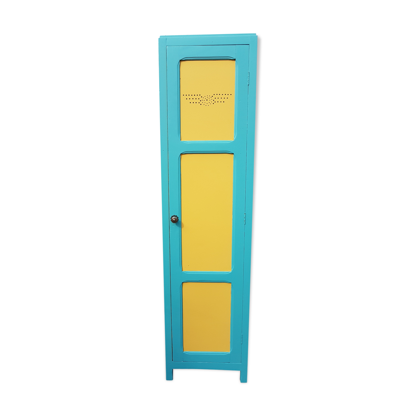 Vestiaire armoire parisienne 1950 1 place bois peint yellow Farrow blue Little Greene