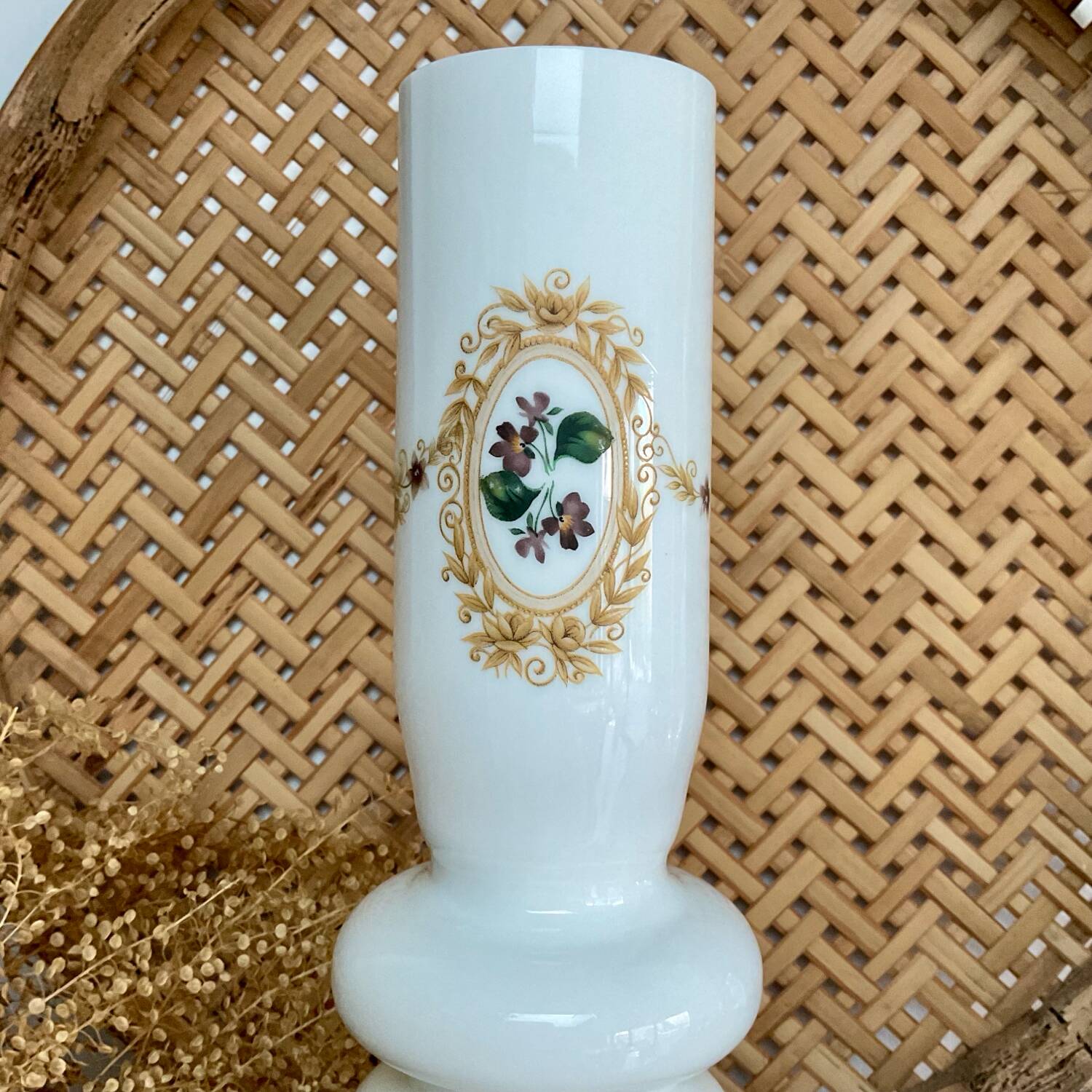 White opaline glass vase