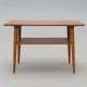 Vintage Scandinavian teak coffee table with woven shelf - 1960s