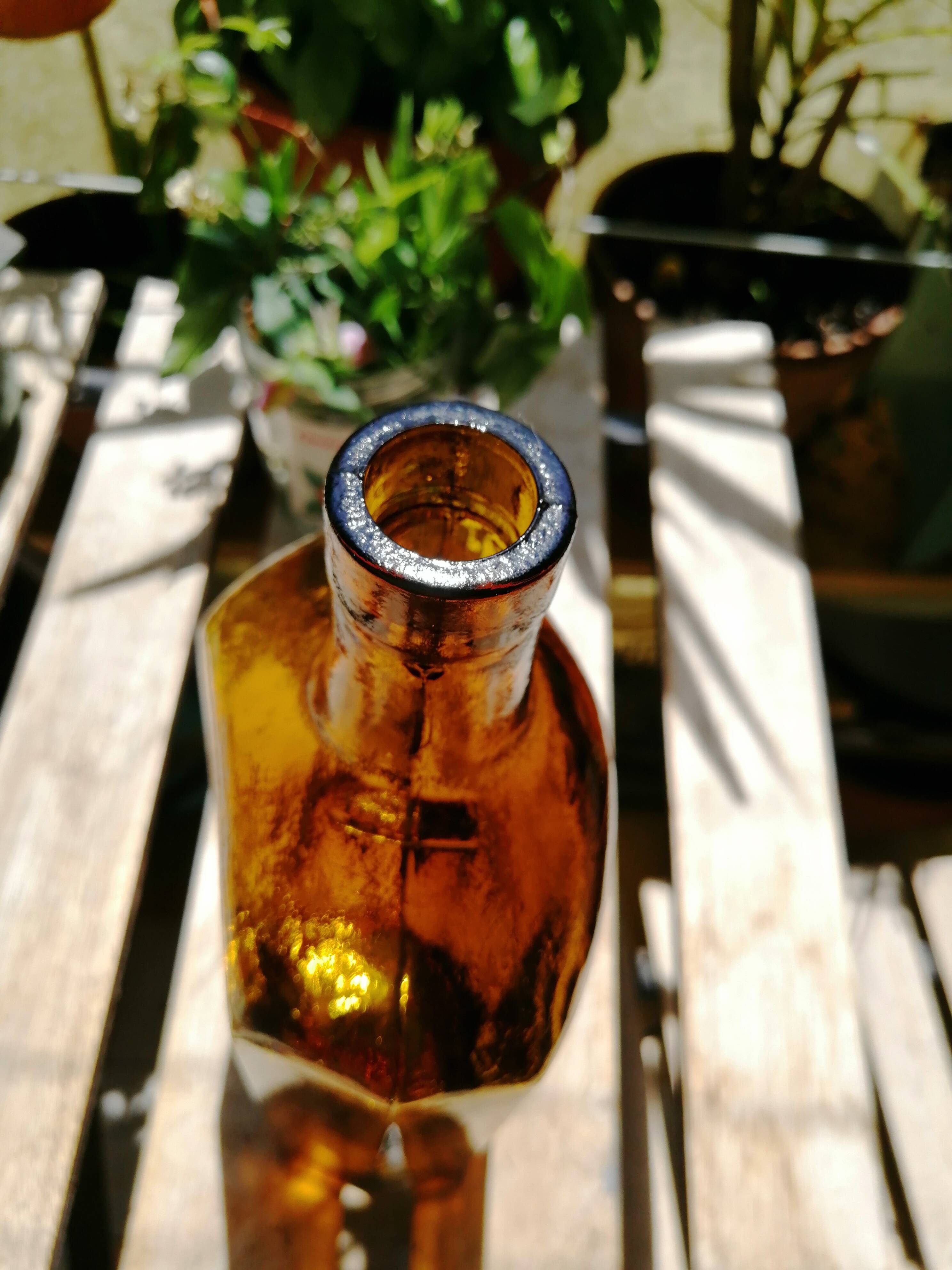 Vintage 6 sided amber bottle