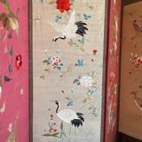Paravent 4 panneaux japon XIXem, broderie soie oiseau