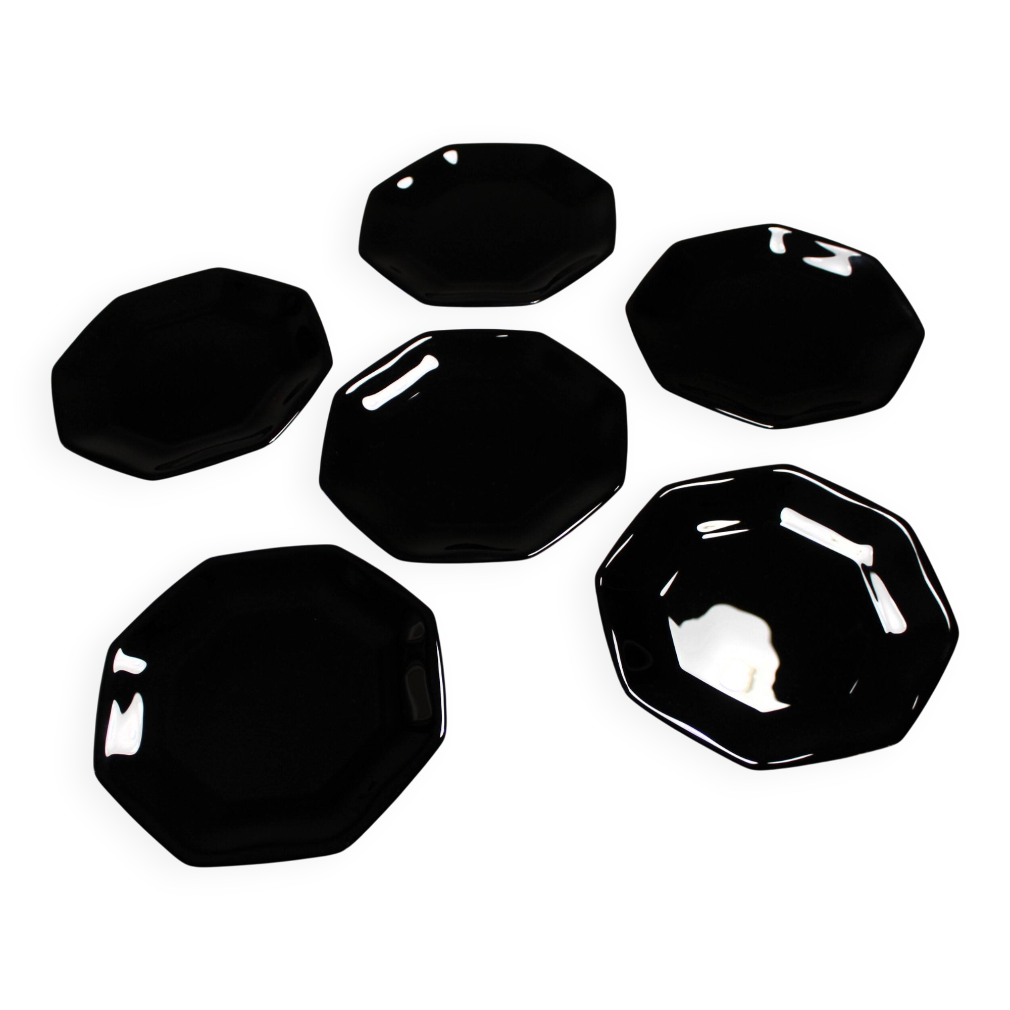 6 black Arcoroc "Octime" dessert plates (set 1)