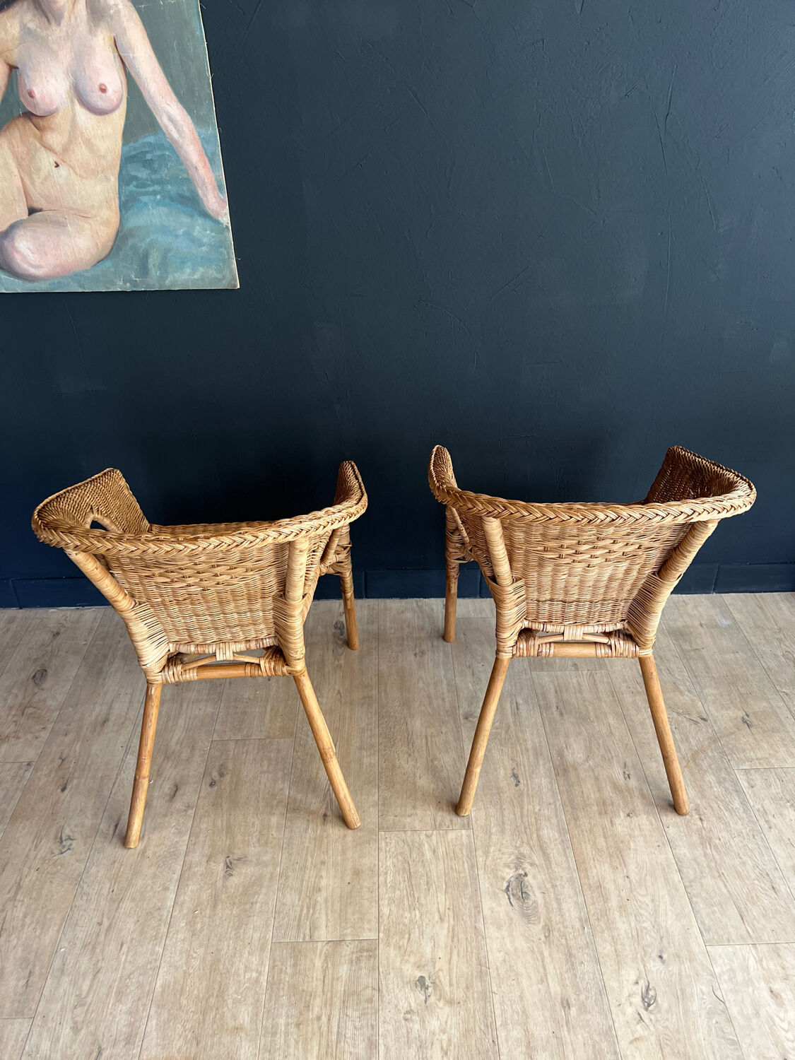 Paire de fauteuils en rotin et osier