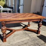 1910s Jacobean style solid oak extending drawer dining table
