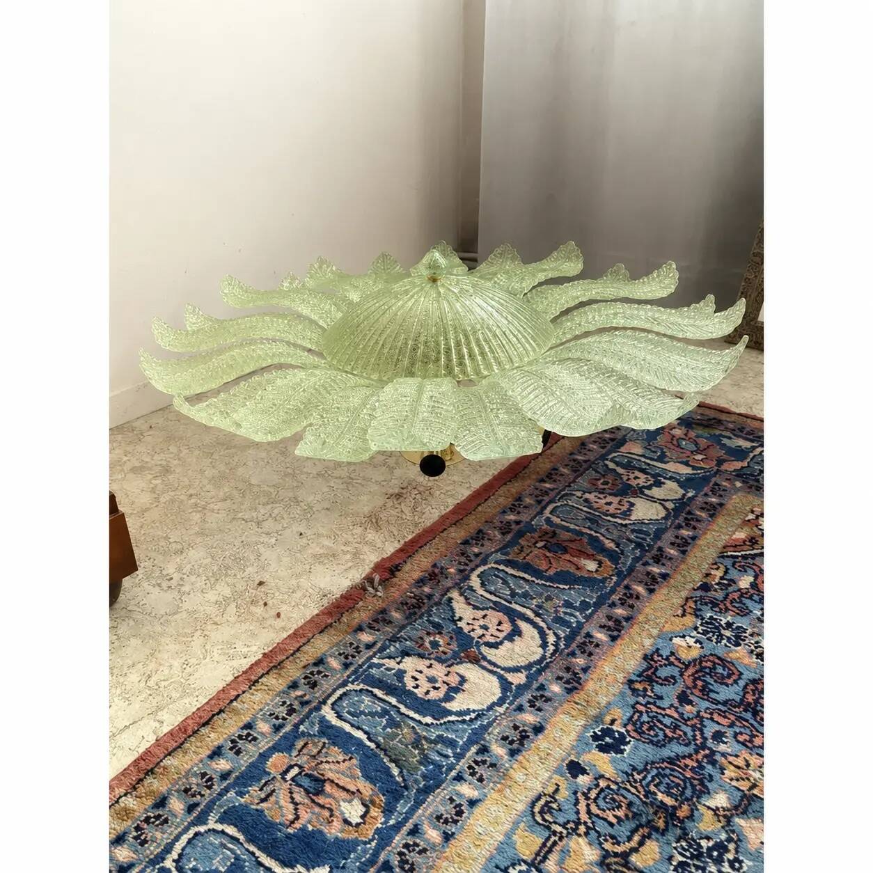 Contemporary Venetian Sunflwer Murano Glass Green Flush Mount