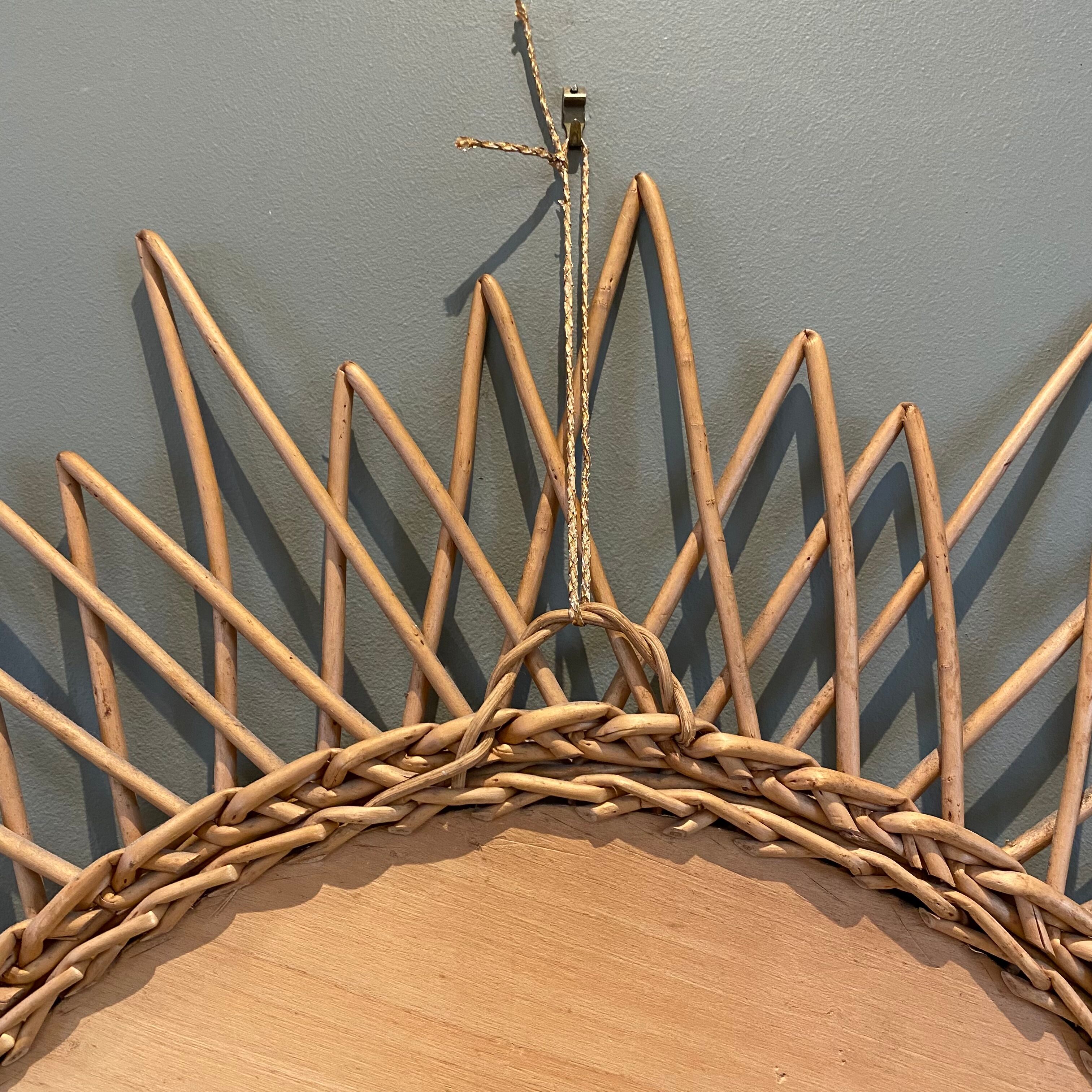 Miroir soleil vintage en rotin 65cm