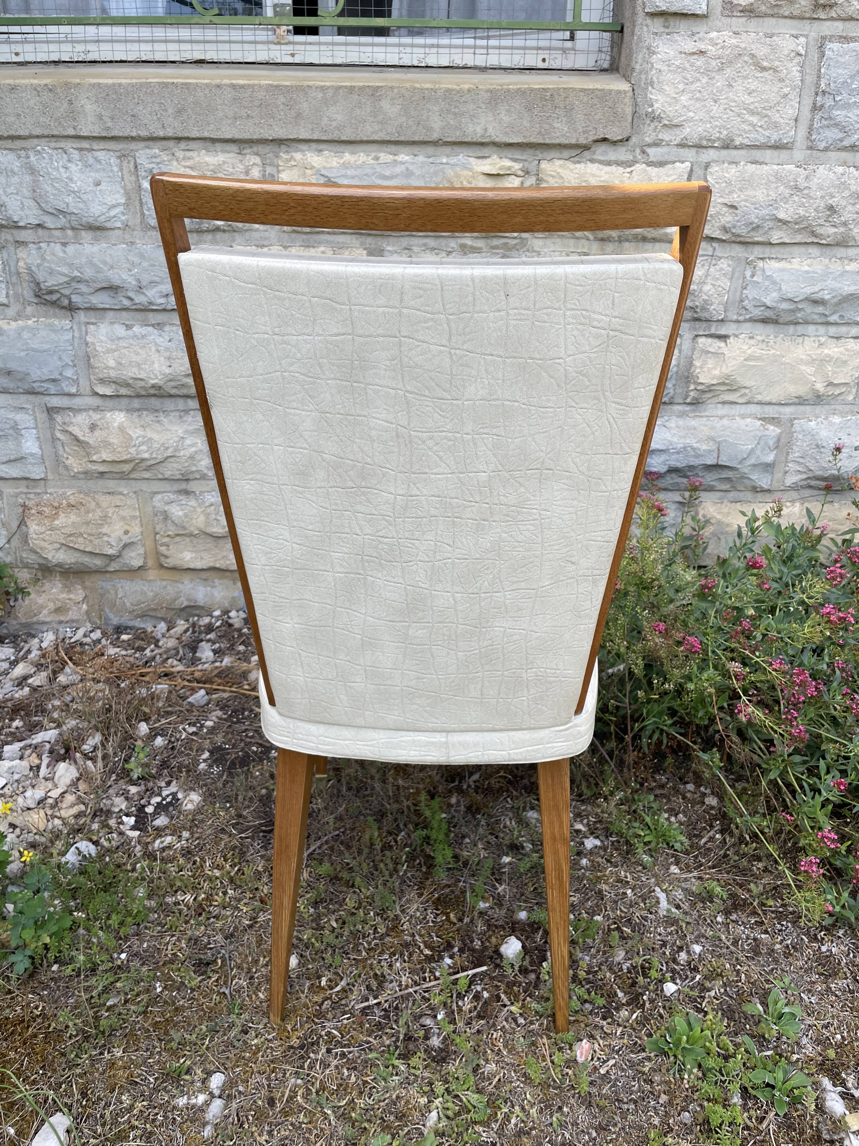 Chaise vintage Baumann cuir moucheté blanc gris