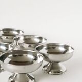 Set of 6 stainless steel bowls with low, wide feet, Design, 1970 - 10.5 X 6 cm