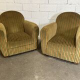 Pair of green fabric armchairs