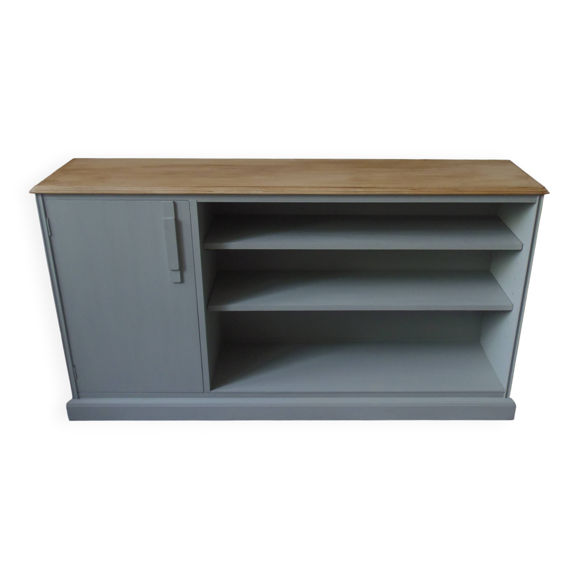 Furniture, vintage bookcase re-enchanted in verdigris, wooden top.