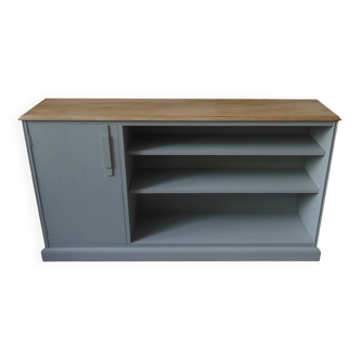 Furniture, vintage bookcase re-enchanted in verdigris, wooden top.
