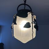 Antique glass and wrought iron pendant light with ivy decor Art Deco chandelier globe