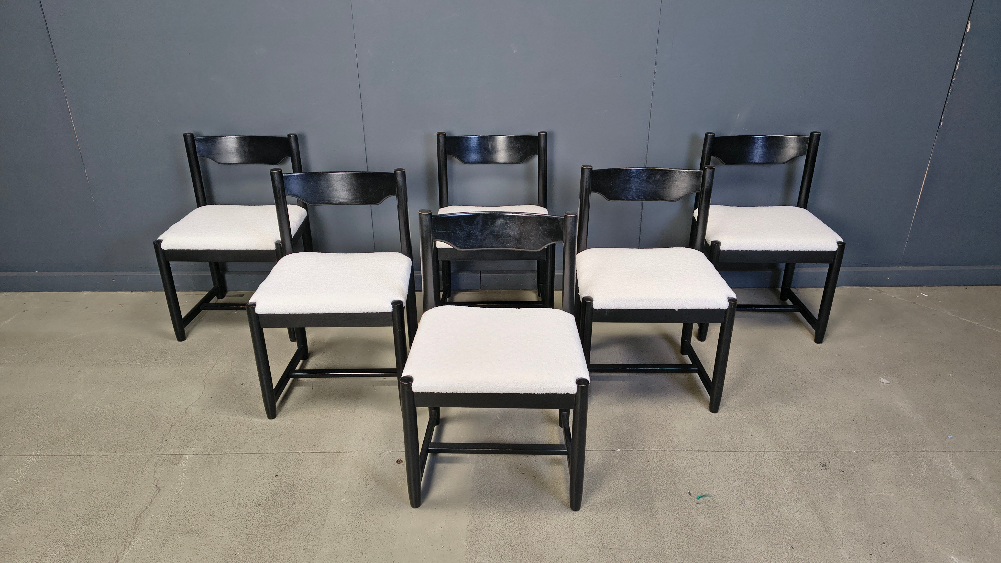 Vintage black wooden dining chairs, 1970s