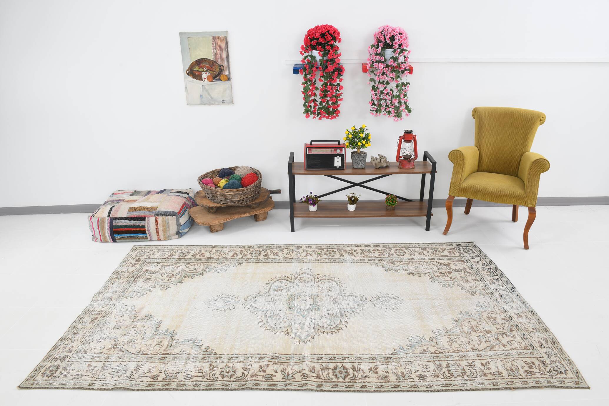 6x9 classic brown & beige vintage rug, 153x272cm