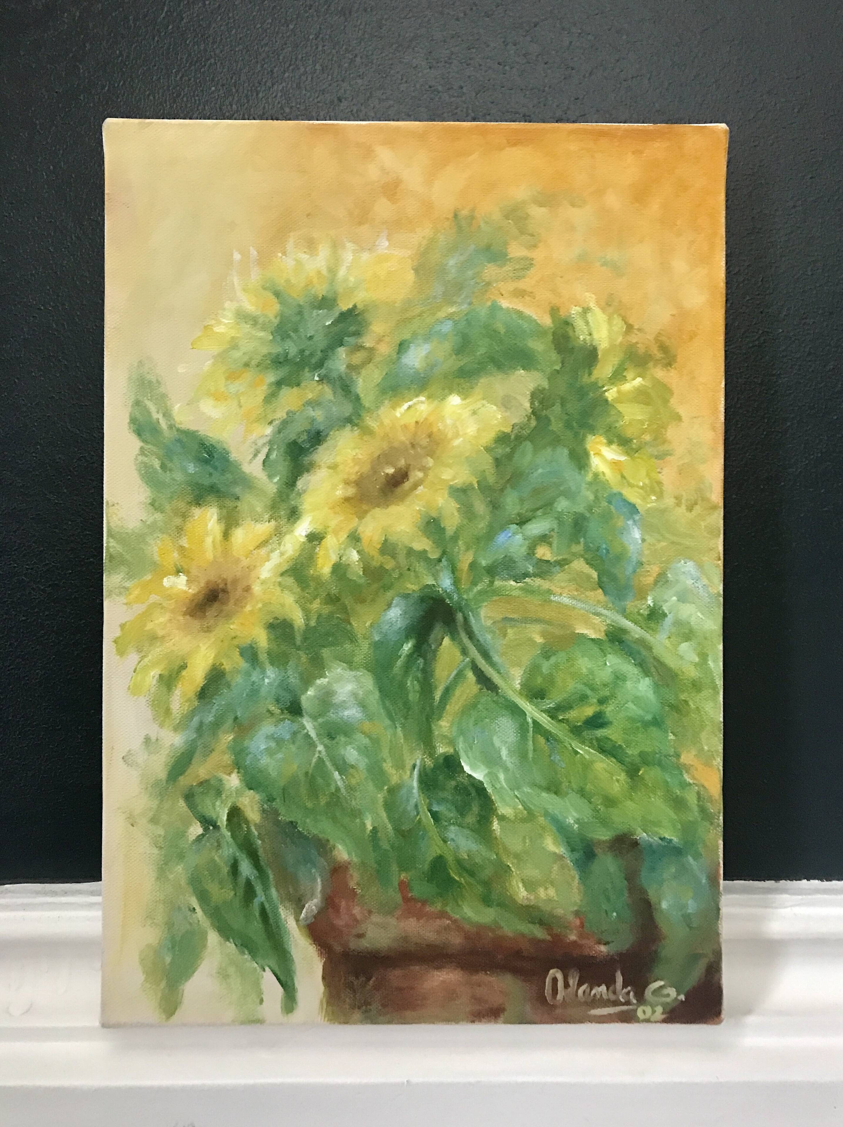 Acrylic on canvas "Sunflowers in pot"