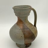 Vintage stoneware pitcher, iridescent two-tone enamel - 1960s-1970s