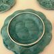 Dish and 4 turquoise faience oyster plates from Gien, France.